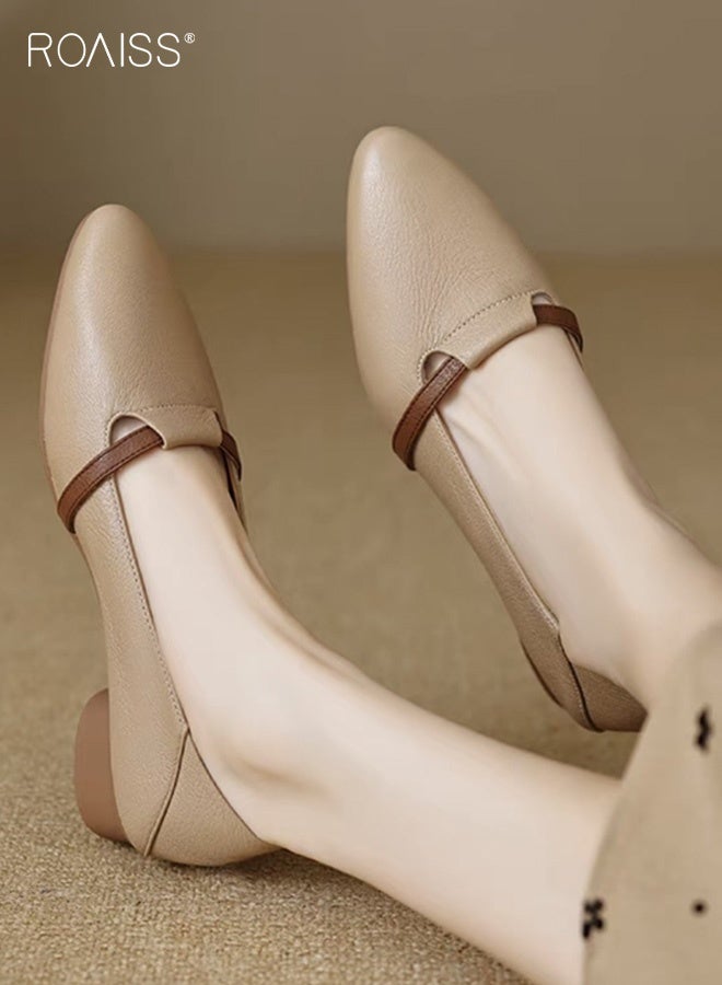 رويس حذاء عمل نسائي مسطح، حذاء عملي متعدد الاستخدامات بتصميم أنيق ومقدمة مدببة لراحة تدوم طوال اليوم، مصنوع من مواد تسمح بالتهوية، مقاوم للتآكل، بكعب منخفض، تصميم منخفض، مناسب للتنقل اليومي إلى العمل، لون كاكي - Image 3